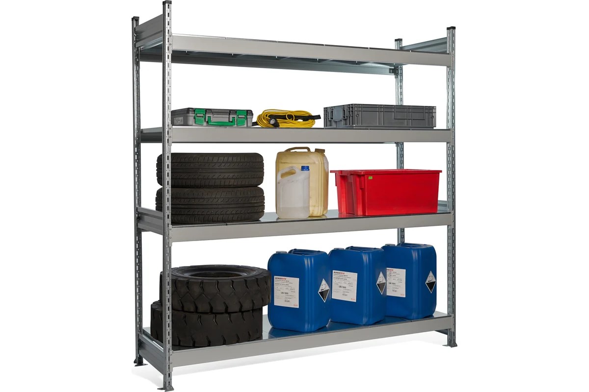 Стеллаж металлический усиленный для хранения материалов. 2,0х0,6х1,8 м. 4 полки, макс. нагрузка на полку 450 кг