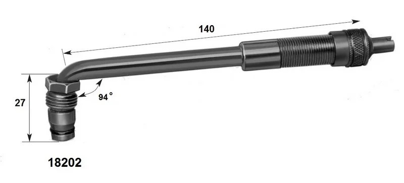 Вертлюжный угловой вентиль с большим отверстием для внедорожной техники (диаметр отверстия в диске 20,5 мм,  длина 140 мм, угол 100°) 