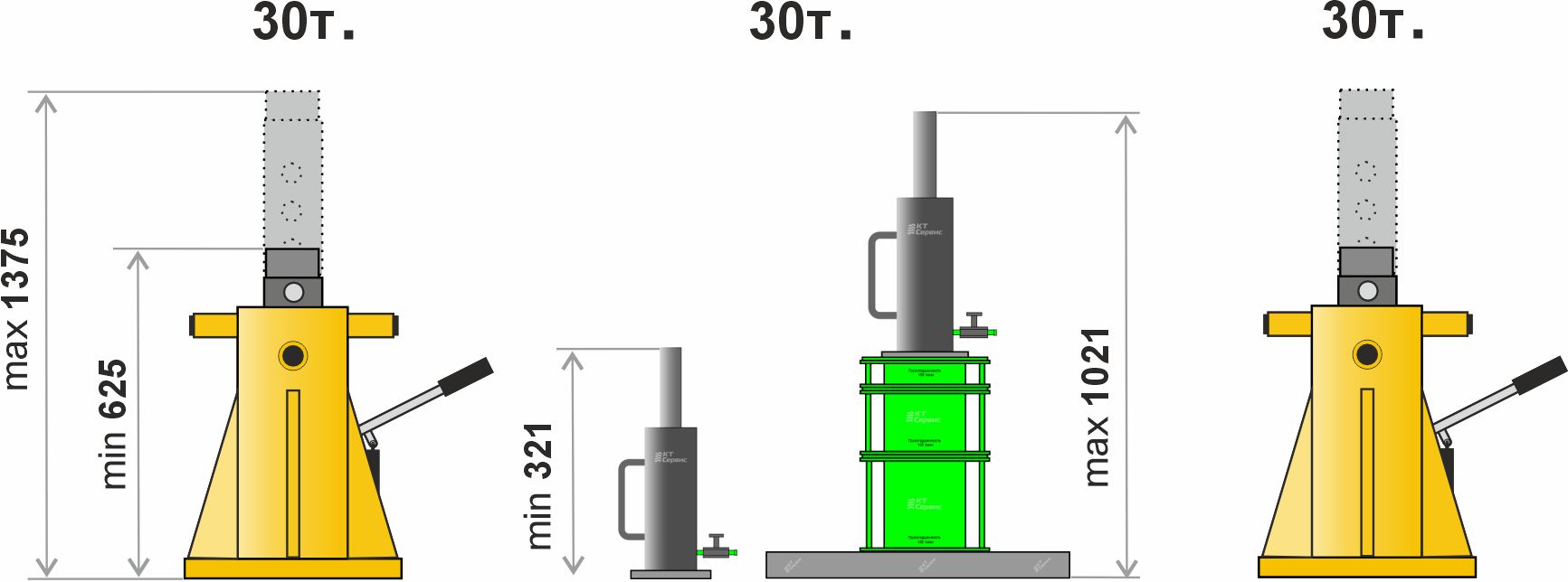 Стандартный набор НПФ-30/625 для подъема и фиксации спецтехники; г/п 30т.;  625-1021 мм