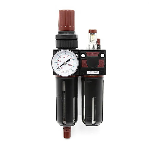 Блок подготовки воздуха (фильтр с влагоотделителем и регулятором давления + лубрикатор), разъём с резьбой 1/4", ударопрочный корпус