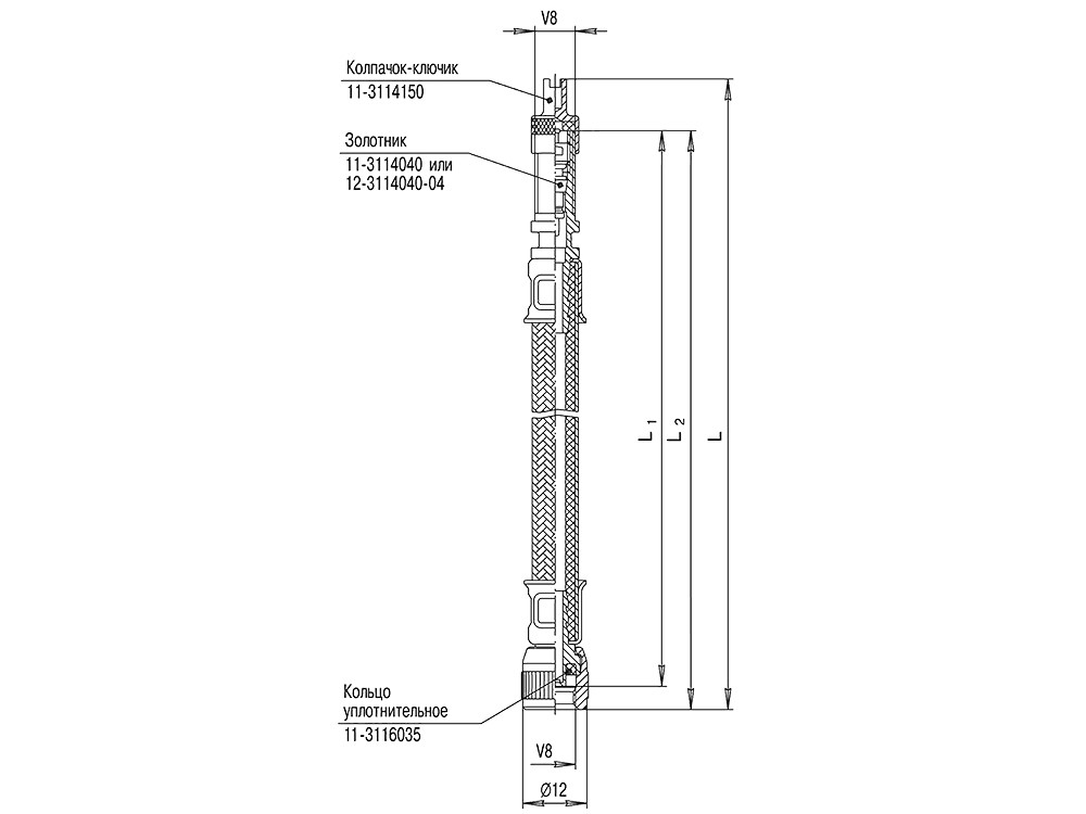 Удлинитель  в металлической оплетке УМ8-600 (21-3116010-18); 600/594 мм