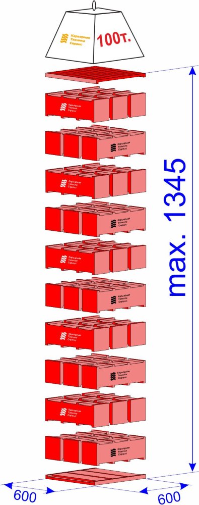 Набор модульных опорных блоков г/п 100 для вывешивания спецтехники на высоту до 1345 мм