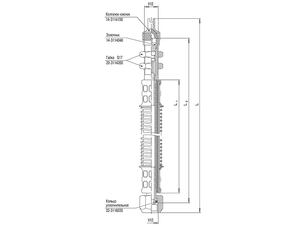 Удлинитель в пружинной оплетке УГ12-580 (32-3116010-01); 580/630 мм
