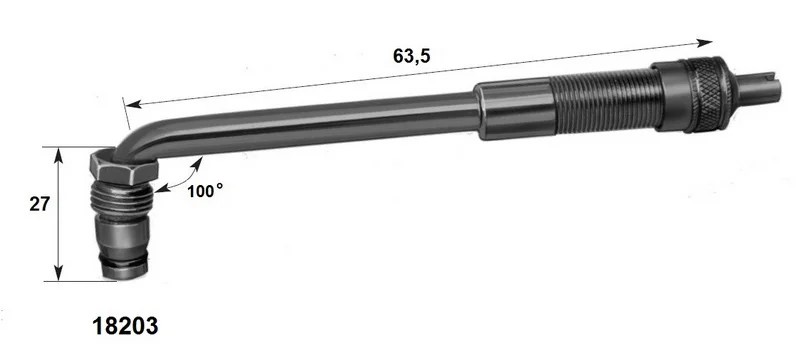 Вертлюжный угловой вентиль с большим отверстием для внедорожной техники (диаметр отверстия в диске 20,5 мм,  длина 63,5 мм, угол 100°) 