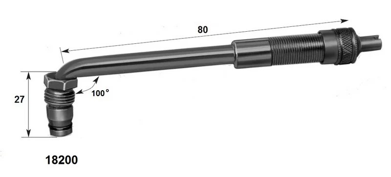 Вертлюжный угловой вентиль с большим отверстием для внедорожной техники (диаметр отверстия в диске 20,5 мм,  длина 80 мм, угол 100°)