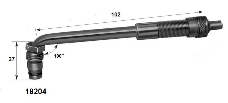 Вертлюжный угловой вентиль с большим отверстием для внедорожной техники (диаметр отверстия в диске 20,5 мм, длина 102 мм, угол 100°)