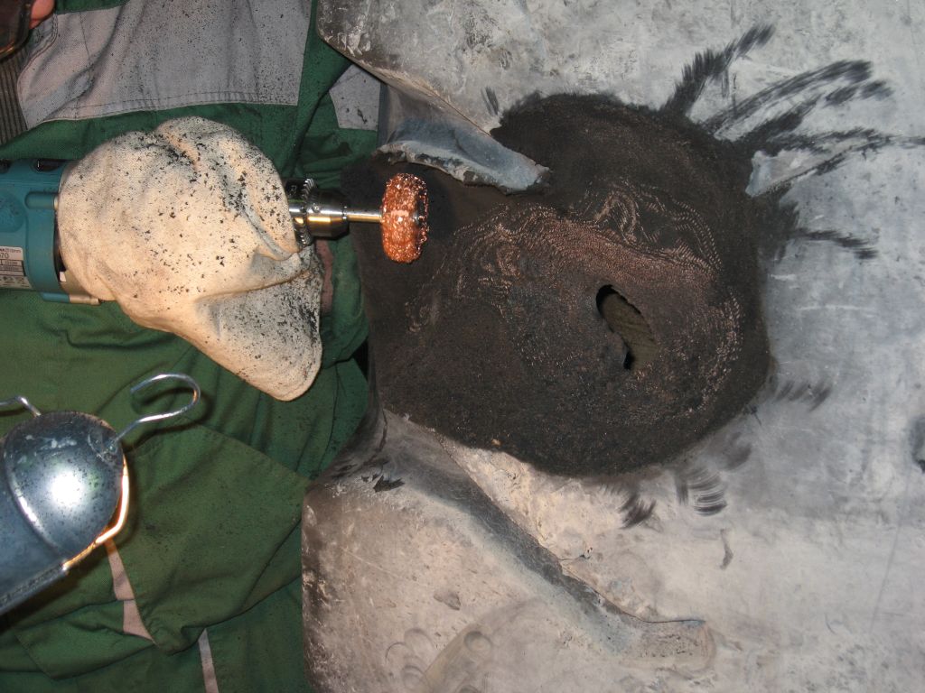 Обработка воронки повреждения КГШ шероховальным кольцом