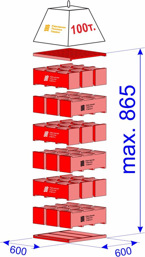 Набор модульных опорных блоков г/п 100 тонн для вывешивания фиксации спецтехники на высоте до 865 мм