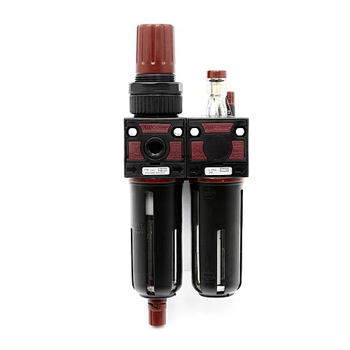 Блок подготовки воздуха (фильтр с влагоотделителем и регулятором давления + лубрикатор), разъём с резьбой 1/4", ударопрочный корпус