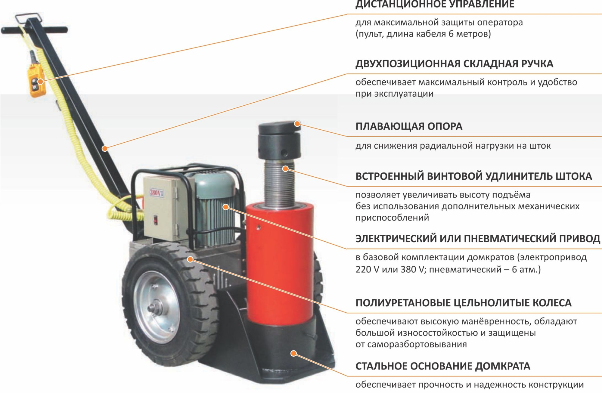 Подкатной гидравлический домкрат ДПАТ 200Р со встроенным винтом-удлинителем; г/п 200т.; 810-1390 мм; пневмопривод 6 бар